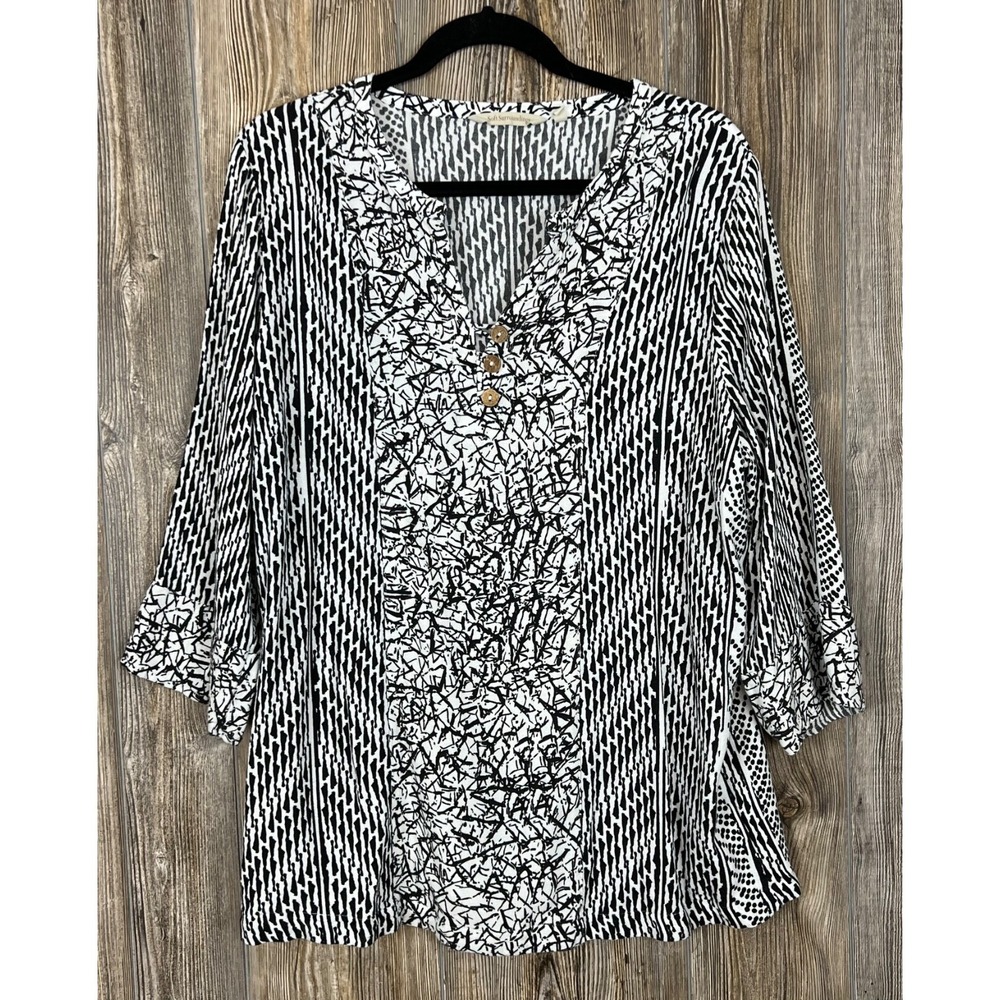 Soft Surroundings Blouse Womens‎ 1XL Tunic Button Popover Bohemian Casual Flowy